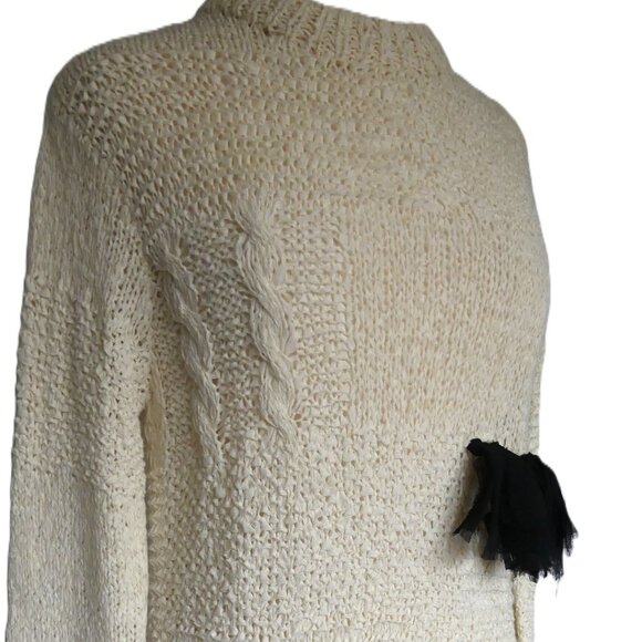 Saralam Hand Knit Handmade Fringe Decor Mini Dress Ivory & Black USA Size XS - Picture 2 of 15
